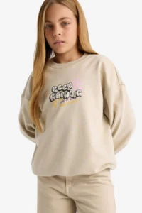 DeFacto Oversize Wide Fit Crew Neck Back Printed Sweatshirt Girl Child - Image 3