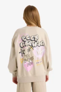 DeFacto Oversize Wide Fit Crew Neck Back Printed Sweatshirt Girl Child - Image 6