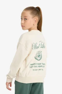 DeFacto Relax Fit Crew Neck Back Printed Sweatshirt Girl Child