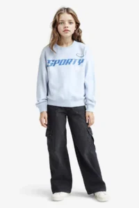 DeFacto Relax Fit Crew Neck Printed Sweatshirt Girls - Image 2