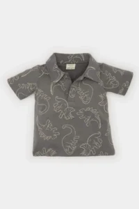 DeFacto Polo Neck Dinosaur Patterned Short Sleeve T-Shirt for Baby Boy