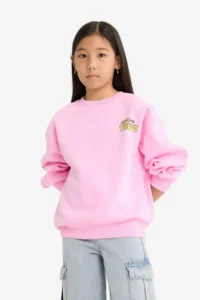DeFacto Oversize Wide Fit Crew Neck Back Printed Soft Fuzzy Sweatshirt Girl Child - Image 3
