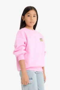 DeFacto Oversize Wide Fit Crew Neck Back Printed Soft Fuzzy Sweatshirt Girl Child - Image 4