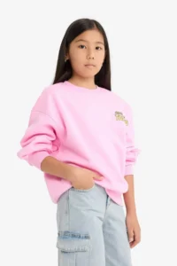 DeFacto Oversize Wide Fit Crew Neck Back Printed Soft Fuzzy Sweatshirt Girl Child - Image 5