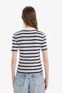 DeFacto Slim Fit Narrow Cut Striped Polo Neck Ribbed Short Sleeve T-Shirt - Image 5