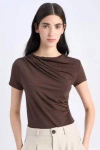 DeFacto Slim Fit Narrow Cut Boat Neck Soft Touch Short Sleeve T-Shirt