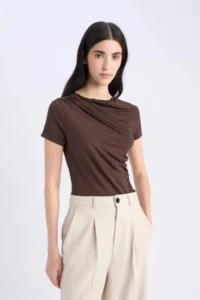 DeFacto Slim Fit Narrow Cut Boat Neck Soft Touch Short Sleeve T-Shirt - Image 3