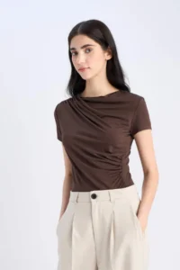 DeFacto Slim Fit Narrow Cut Boat Neck Soft Touch Short Sleeve T-Shirt - Image 4
