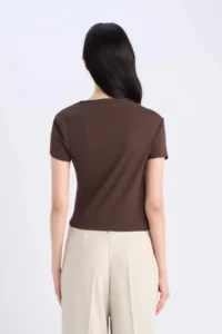 DeFacto Slim Fit Narrow Cut Boat Neck Soft Touch Short Sleeve T-Shirt - Image 6