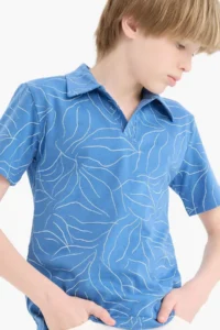 DeFacto Apaş Collar Patterned Short Sleeve T-Shirt Boy