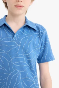DeFacto Apaş Collar Patterned Short Sleeve T-Shirt Boy - Image 5