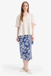 DeFacto New Season egular Fit Patterned Linen Blend Midi Skirt - Image 2