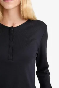 DeFacto Fitted Button Collar Ribbed Long Sleeve T-Shirt - Image 5