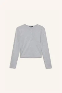 DeFacto Fitted Button Collar Ribbed Long Sleeve T-Shirt - Image 6