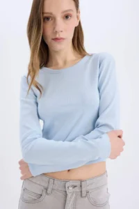 DeFacto Fitted Basic Plain Rib Long Sleeve T-Shirt 25SP - Image 4