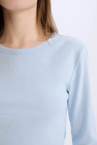 DeFacto Fitted Basic Plain Rib Long Sleeve T-Shirt 25SP - Image 5