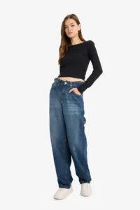 DeFacto Fitted Basic Plain Rib Long Sleeve T-Shirt - Image 2