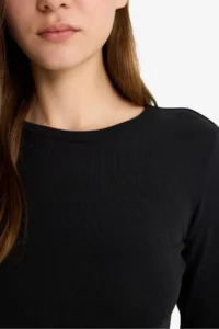 DeFacto Fitted Basic Plain Rib Long Sleeve T-Shirt - Image 5