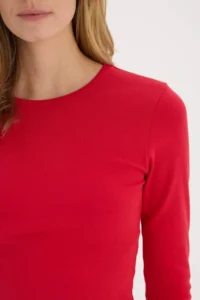 DeFacto Fitted Basic Plain Rib Long Sleeve Red T-Shirt - Image 4