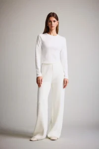 DeFacto Fitted Basic Plain Rib Long Sleeve White T-Shirt - Image 2