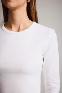 DeFacto Fitted Basic Plain Rib Long Sleeve White T-Shirt - Image 5