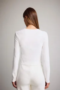 DeFacto Fitted Basic Plain Rib Long Sleeve White T-Shirt - Image 6