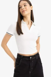 DeFacto Fitted Polo Neck Ribbed Camisole Short Sleeve T-Shirt
