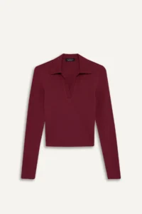 DeFacto Fitted Polo Neck Basic Modal Claret Red Women's Long Sleeve T-shirt E7938AX/BR204