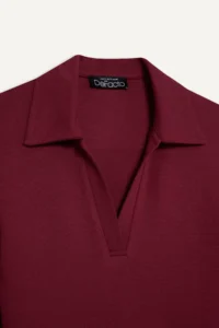DeFacto Fitted Polo Neck Basic Modal Claret Red Women's Long Sleeve T-shirt E7938AX/BR204 - Image 2