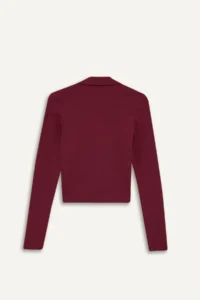 DeFacto Fitted Polo Neck Basic Modal Claret Red Women's Long Sleeve T-shirt E7938AX/BR204 - Image 3