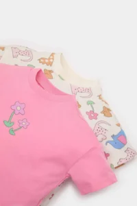 DeFacto Crew Neck Printed Combed Cotton 2-Piece Short Sleeve T-Shirt Baby Girl Newborn - Image 4