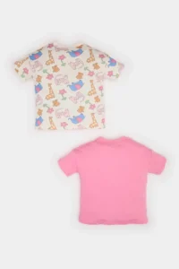 DeFacto Crew Neck Printed Combed Cotton 2-Piece Short Sleeve T-Shirt Baby Girl Newborn - Image 5