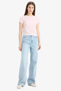 DeFacto Fitted Crew Neck Basic Plain Short Sleeve T-Shirt - Image 2