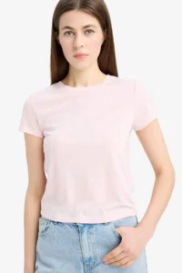 DeFacto Fitted Crew Neck Basic Plain Short Sleeve T-Shirt - Image 3