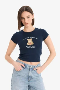 DeFacto Cool Fitted Crew Neck Printed Ribbed Short Sleeve T-Shirt - Image 3