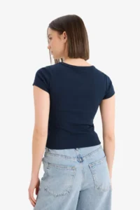 DeFacto Cool Fitted Crew Neck Printed Ribbed Short Sleeve T-Shirt - Image 6