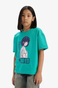 DeFacto Oversize Wide Fit Crew Neck Printed Short Sleeve T-Shirt Girl Child - Image 3