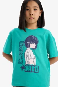 DeFacto Oversize Wide Fit Crew Neck Printed Short Sleeve T-Shirt Girl Child - Image 4