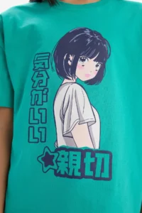 DeFacto Oversize Wide Fit Crew Neck Printed Short Sleeve T-Shirt Girl Child - Image 5