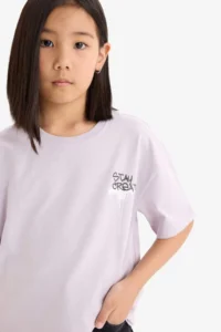 DeFacto Oversize Wide Fit Crew Neck Back Printed Short Sleeve T-Shirt Girl Child - Image 4