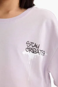 DeFacto Oversize Wide Fit Crew Neck Back Printed Short Sleeve T-Shirt Girl Child - Image 5