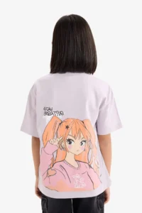 DeFacto Oversize Wide Fit Crew Neck Back Printed Short Sleeve T-Shirt Girl Child - Image 6
