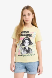 DeFacto Crew Neck Anime Printed Short Sleeve T-Shirt Girls