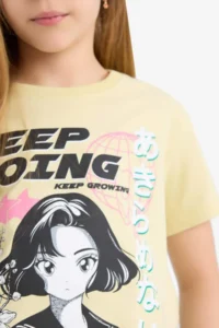 DeFacto Crew Neck Anime Printed Short Sleeve T-Shirt Girls - Image 5