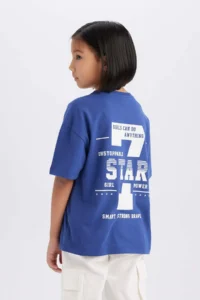 DeFacto Oversize Wide Fit Crew Neck Back Printed Short Sleeve T-Shirt Girl