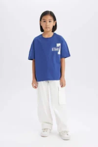 DeFacto Oversize Wide Fit Crew Neck Back Printed Short Sleeve T-Shirt Girl - Image 2
