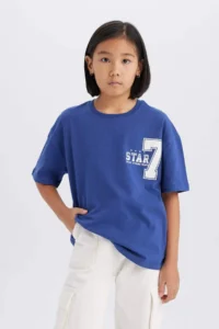 DeFacto Oversize Wide Fit Crew Neck Back Printed Short Sleeve T-Shirt Girl - Image 3