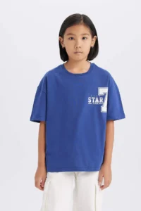 DeFacto Oversize Wide Fit Crew Neck Back Printed Short Sleeve T-Shirt Girl - Image 4