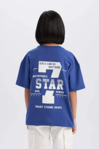 DeFacto Oversize Wide Fit Crew Neck Back Printed Short Sleeve T-Shirt Girl - Image 6
