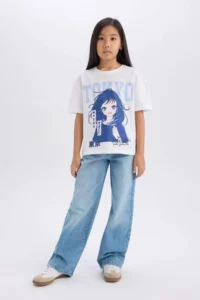 DeFacto Relax Fit Crew Neck White Girls' T-Shirt D8555A8/WT34 - Image 2